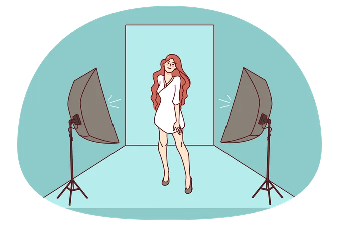 Woman model posing in dress in studio  Illustration