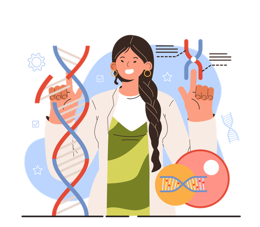 Woman modifying DNA molecule  Illustration