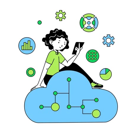 Woman monitoring data in cloud  Illustration