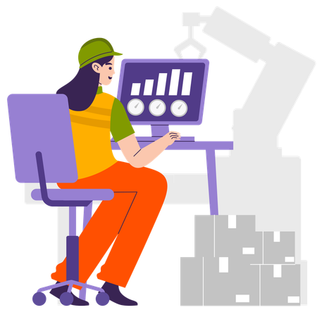 Woman monitoring production line  Illustration