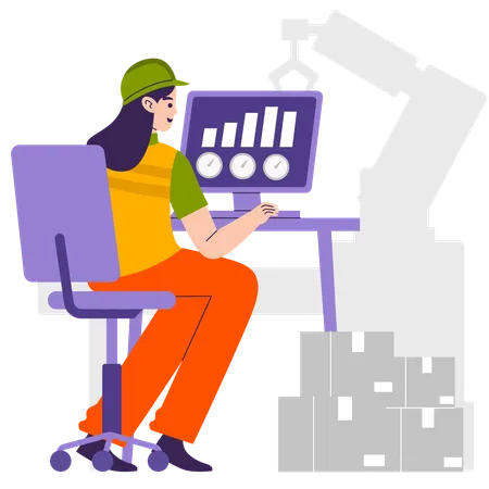 Woman monitoring production line  Illustration