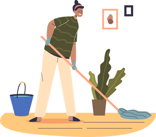 Woman mopping floor Illustration