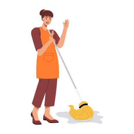 Woman Mopping Floor  Illustration