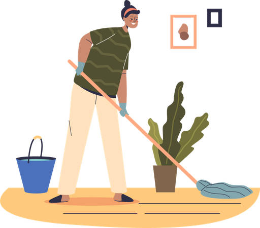 Woman mopping floor  Illustration