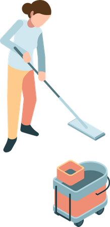 Woman mopping floor  일러스트레이션