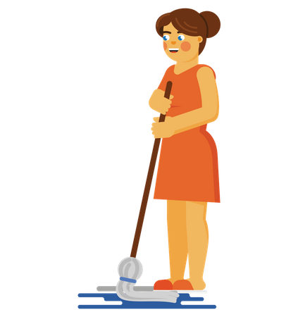 Woman mopping on floor Illustration