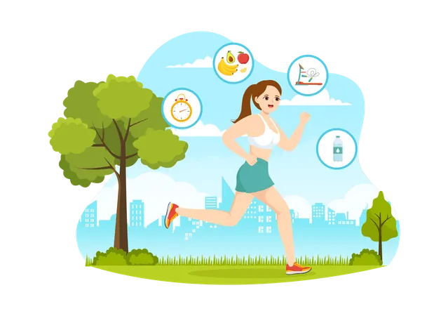 Woman morning running in park  Illustration