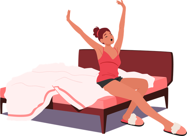 Woman Morning Stretch On Bed  일러스트레이션