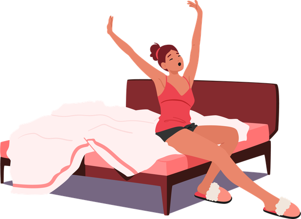 Woman Morning Stretch On Bed  Illustration