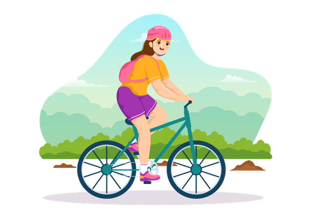 Woman Mountain Biking  Illustration