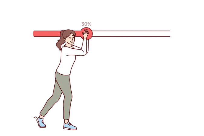 Woman Moves Progress Bar Slider With Hands To Speed Up Downloading File From Internet Or Achieving Goal Girl Develops Strong Character And Ambition Happily Moving Forward Towards Goal Illustration