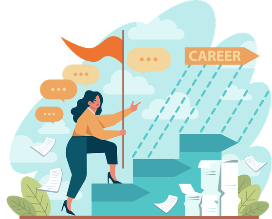 Woman moves towards career development  Illustration