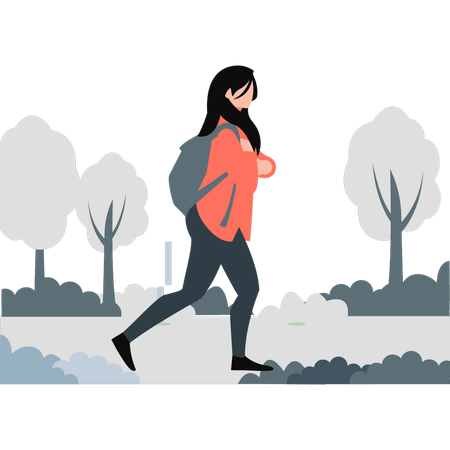 Woman moving on with bag  Illustration