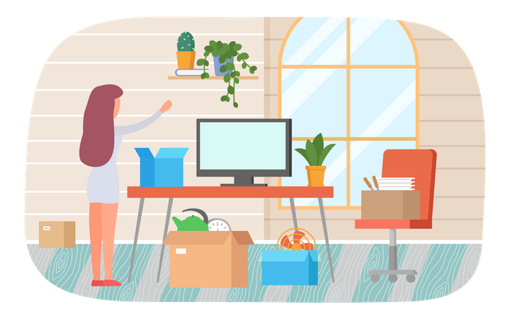 Woman moving to new house Illustration