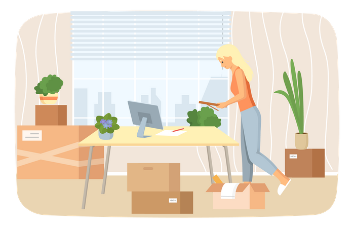 Woman moving to new house  Illustration