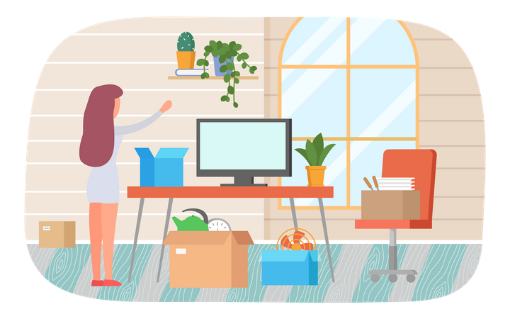 Woman moving to new house  Illustration