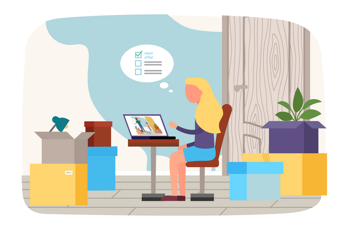 Woman moving to new office Illustration