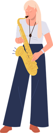 Woman musician playing saxophone  일러스트레이션