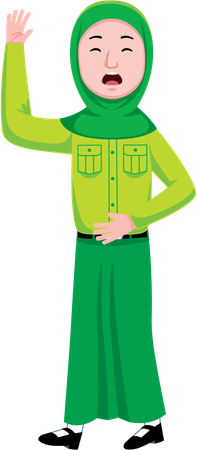 Woman Muslim Student waiving hand  Illustration