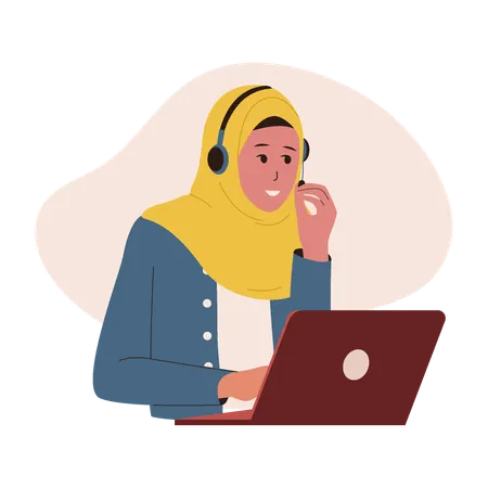 Woman muslim using laptop  Illustration