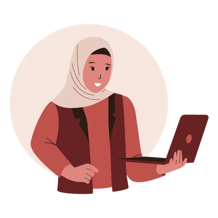 Woman Muslim Using Laptop Vector Flat Illustration Illustration