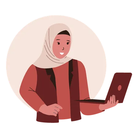 Woman muslim using laptop  Illustration