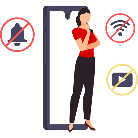 Woman mutes her phone  Illustration