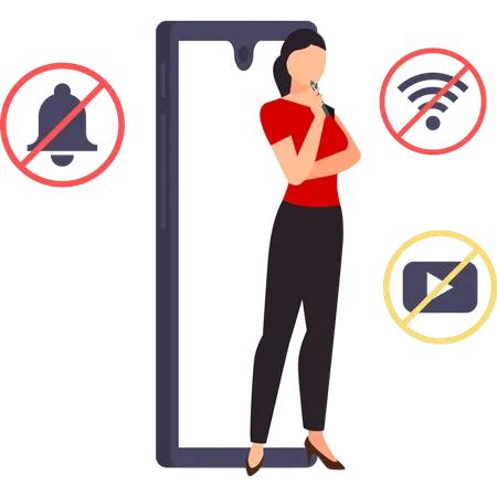 Woman mutes her phone  Illustration