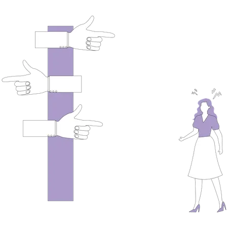 Woman near pointer discourse further actions  Illustration