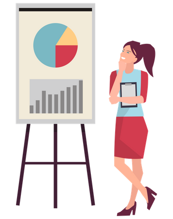 Woman near presentation board with data  Illustration