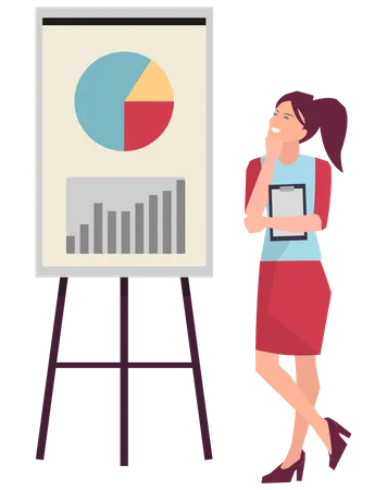 Woman near presentation board with data  Illustration