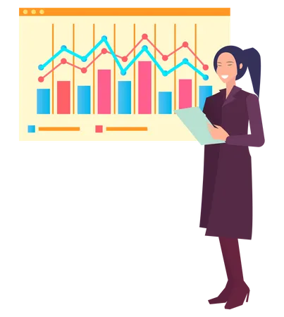 Woman near presentation board with data  Illustration