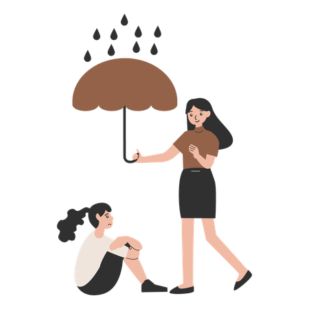 うつ病サポートを必要とする女性  イラスト