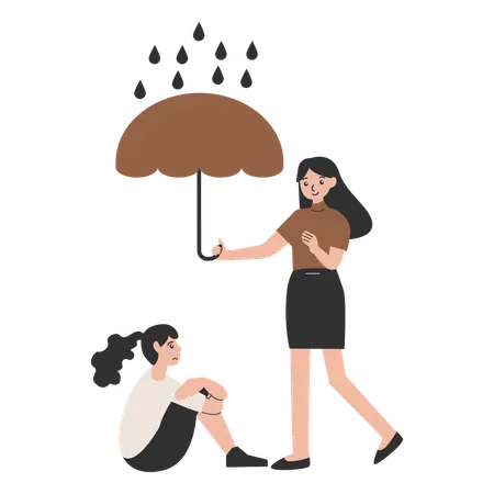うつ病サポートを必要とする女性  イラスト