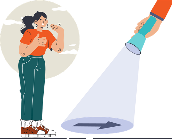 Woman needs help to find correct way  Illustration