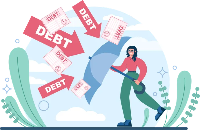 Woman needs protection against debt issues  Illustration