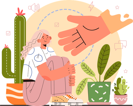 Woman needs psychological helping hand  Illustration