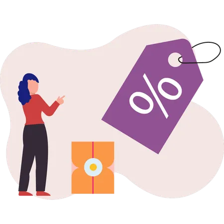 Woman next to discount tag  Illustration