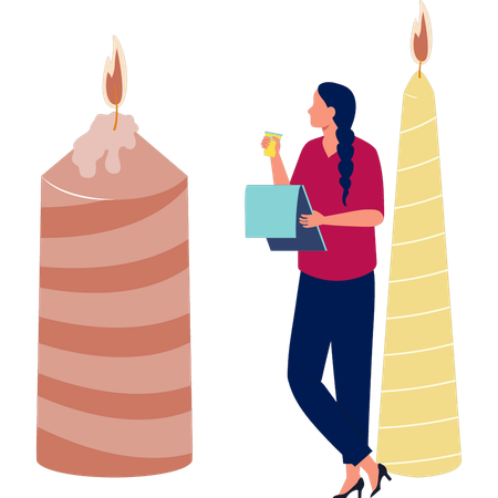 Woman note down candle light  Illustration