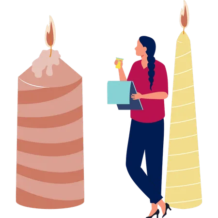 Woman note down candle light  Illustration