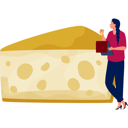 Woman  note down cheese quality  Illustration