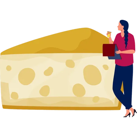 Woman  note down cheese quality  Illustration