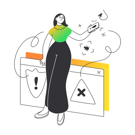 Woman notified of virus on computer  Illustration