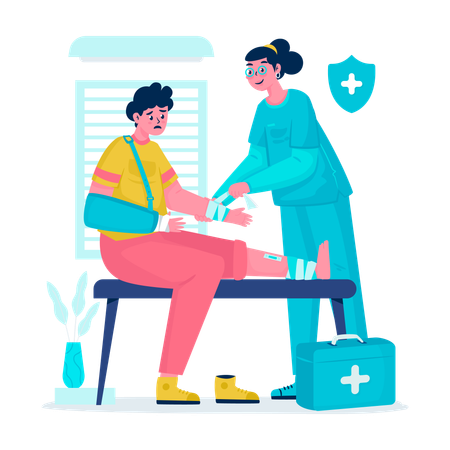 Woman Nurse bandages injured patient  Illustration