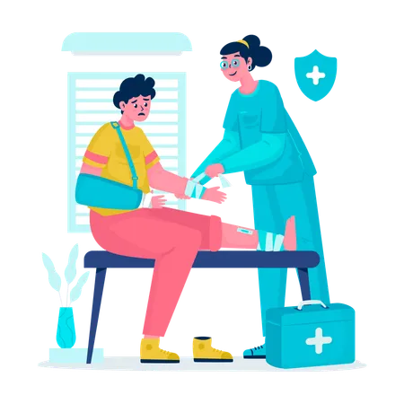 Woman Nurse bandages injured patient  Illustration