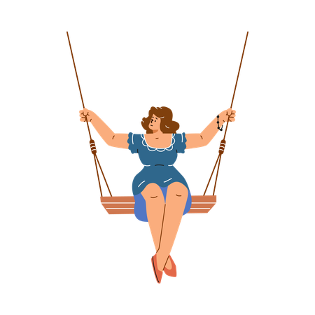 Woman on a swing demonstrates pleasure and freedom  Illustration