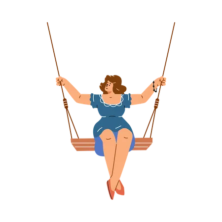 Woman on a swing demonstrates pleasure and freedom  Illustration