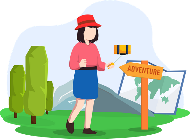 Woman on adventure trip Illustration