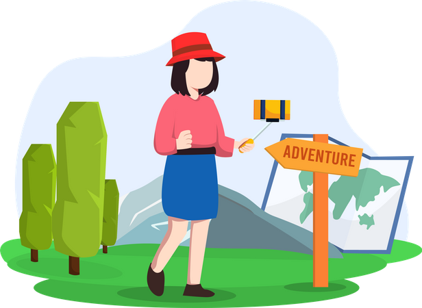 Woman on adventure trip  Illustration