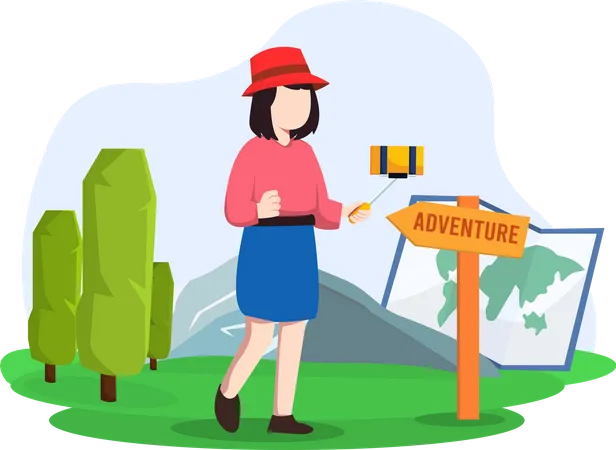 Woman on adventure trip  Illustration